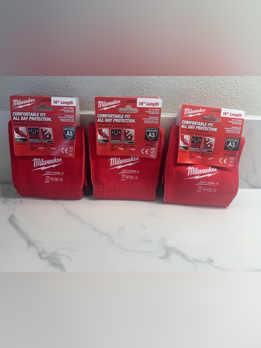 Milwaukee Red Protective Work sleeves - 16" Length (Set of 3)